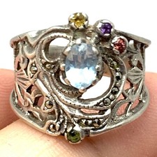 vintage sterling silver NF blue topaz ring size 6.5
