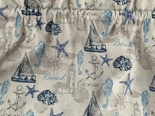 Nautical, Coastal Beach Cottage Valance, Sailboats, Lighhouse, Shells, Anchors. 