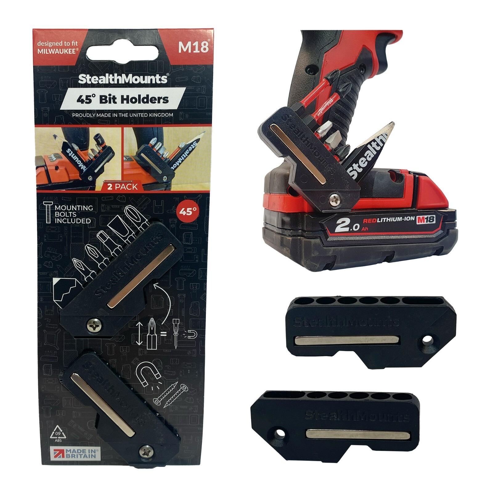 Stealth Mounts BLACK 45 Bit Holder for Milwaukee M18