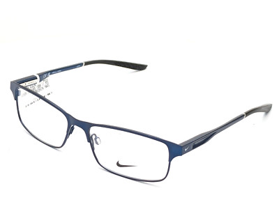 Nike 8046 401 Rectangle Satin Navy Black Mens Eyeglasses 54mm