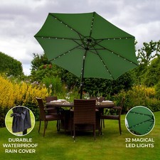 Image of 2.7m LED Tilt Parasol Umbrella Garden Sun Shade Patio Crank Solar Powered Lights