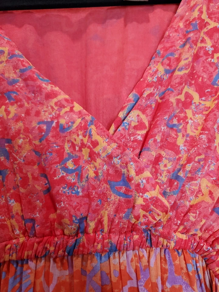 VTG Jane Ashley Dress Sz Cotton Sundress Floral Pink Tiered Cottagecore Prairie - Image 3 of 4