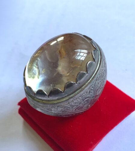 Vintage Natural Phantom Quartz Sterling Silver Ring Sz 8 - 43.2g Talisman