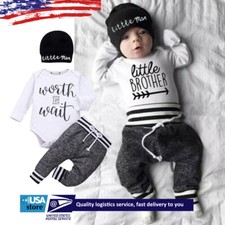 Newborn Baby Boy Girl Clothes Little Man Tops Romper Bodysuit Pants Hat Outfit