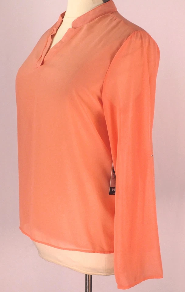 NWT Jonathan Martin Orange Plus Size 3X Top Blouse Mandarin Neck Camp Sleeve - Image 2 of 4