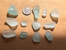 Lot of 12 Lt Blue EDGES PATTERNS LIPS TOPS Genuine Surf Tumbled Sea Beach Glass