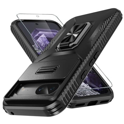 for Google Case with Tempered Glass Screen Protector and Camera Pixel 8a Black