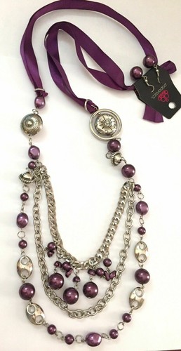 Purple Ribbon Necklace Earring Set NWT 