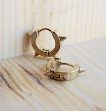 Punk Hip Hop Huggie style Gold Titanium Steel Spike Stud Hoop Earrings
