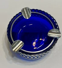 Colbalt Blue and Chrome Ashtray H. C. Fry Glass Company?