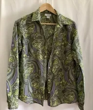 JCP Silk/cotton Paisley Green/purple  Shirt,  Women Size L