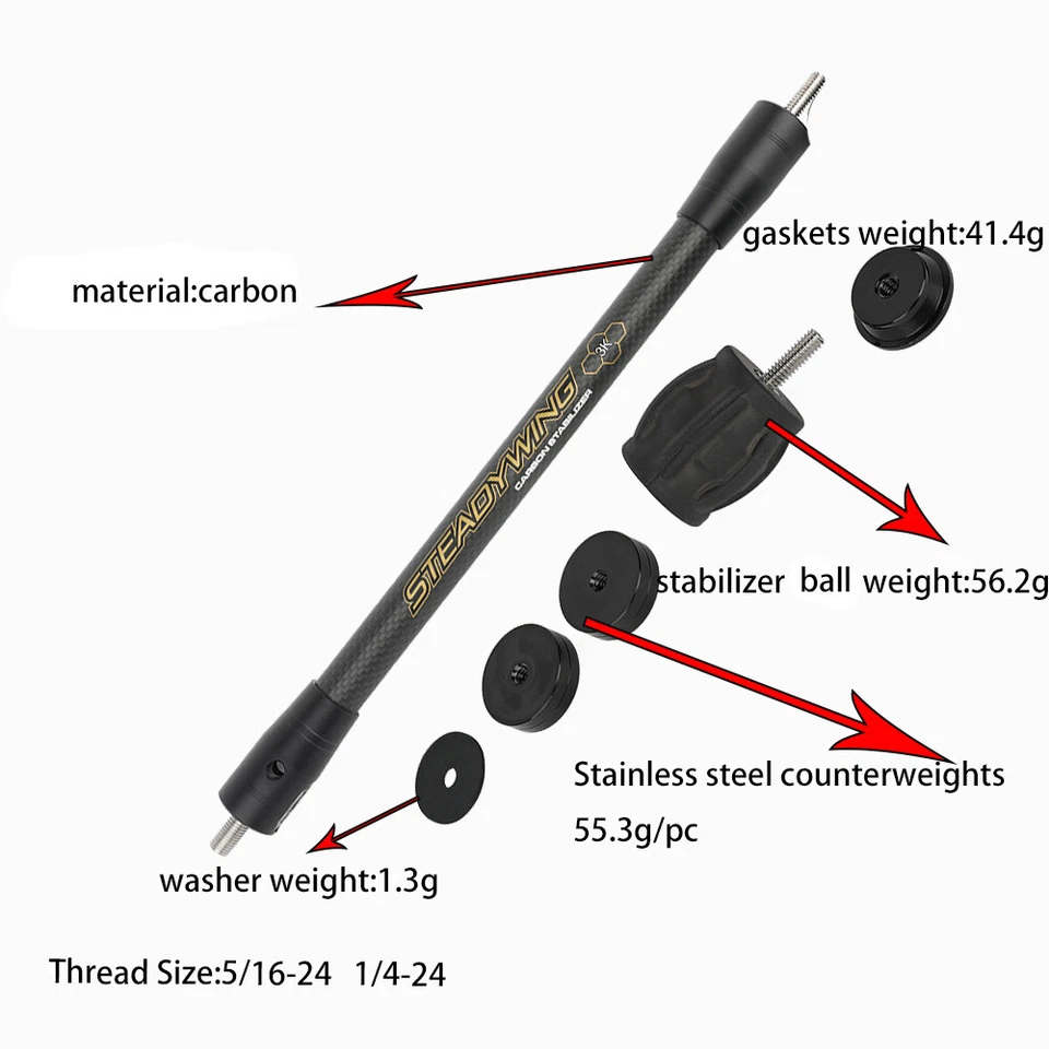 Barra de equilibrio de carbono estabilizador de arco compuesto de tiro con arco silenciador amortiguador objetivo Foto 3 de 4