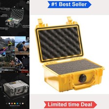 Waterproof Hard Camera Case Yellow With Foam Insert Latch Closures Travel Photo