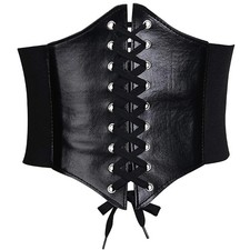 Corset Belt for Women Wide Elastic Tied Waspie Belts Lace-up Leather Waist Be...