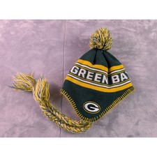 NFL Team Apparel Green Bay Packers Youth Beanie Knit Trapper Hat Green Gold OSFM