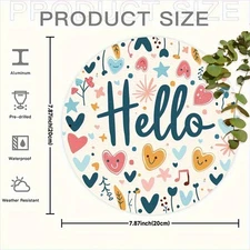 Hello Themed Vintage Metal Sign - Retro Wall Decor W/Pastel Colors (Teal,Pink,Or