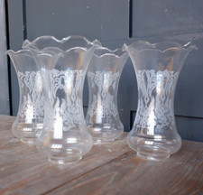 Vintage Clear Glass Chandelier Shade Shaped Victorian Style Ribbon Edge Etched