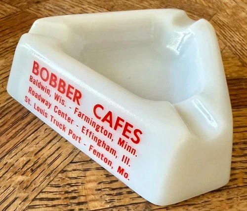 Vintage The Bobber Cafes  Milk Glass Ashtray  Truckers Paradise  Restaurants