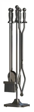 5PC Black Wrought Iron Fireplace Tools Set Hearth Wood Stove Log Tongs Poker ...
