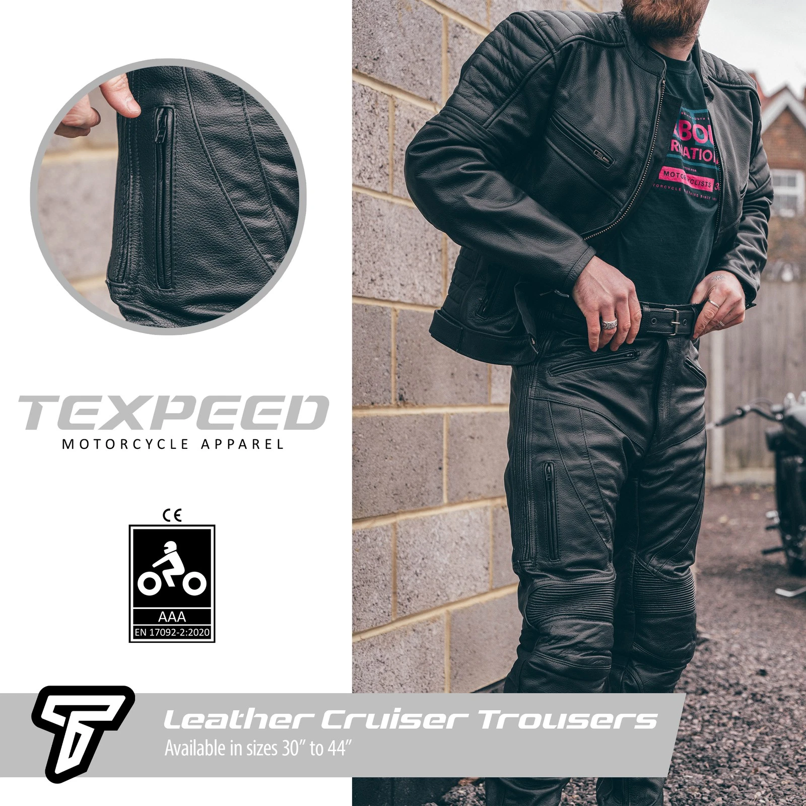Leather Motorcycle Motorbike Biker Trousers Touring Cruiser Pants With CE Armour