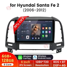 8Core 6+128GB Android 14 Carplay Stereo Radio GPS For Hyundai Santa Fe 2 2006-12