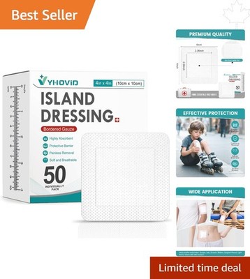 Multi-Purpose 50 Count Island Dressing Gauze Pads for Cuts & Scrapes 4'' x 4''