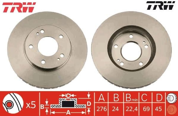 2X Bremsscheibe TRW DF7231 2 Bremsscheiben Vorderachse Vorne FüR Mitsubishi-image