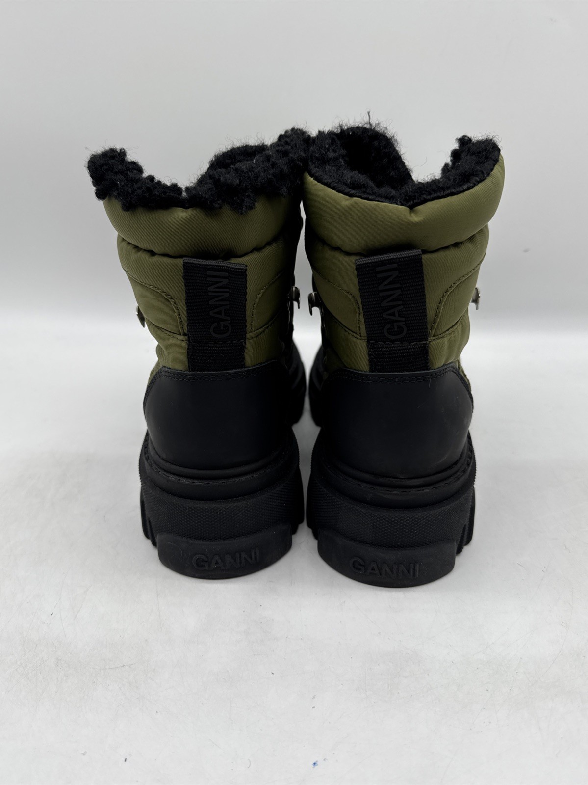 Ganni Women’s Fabric Lace Up Hiking Boots Green Black UK 6 EU 39 New image 10