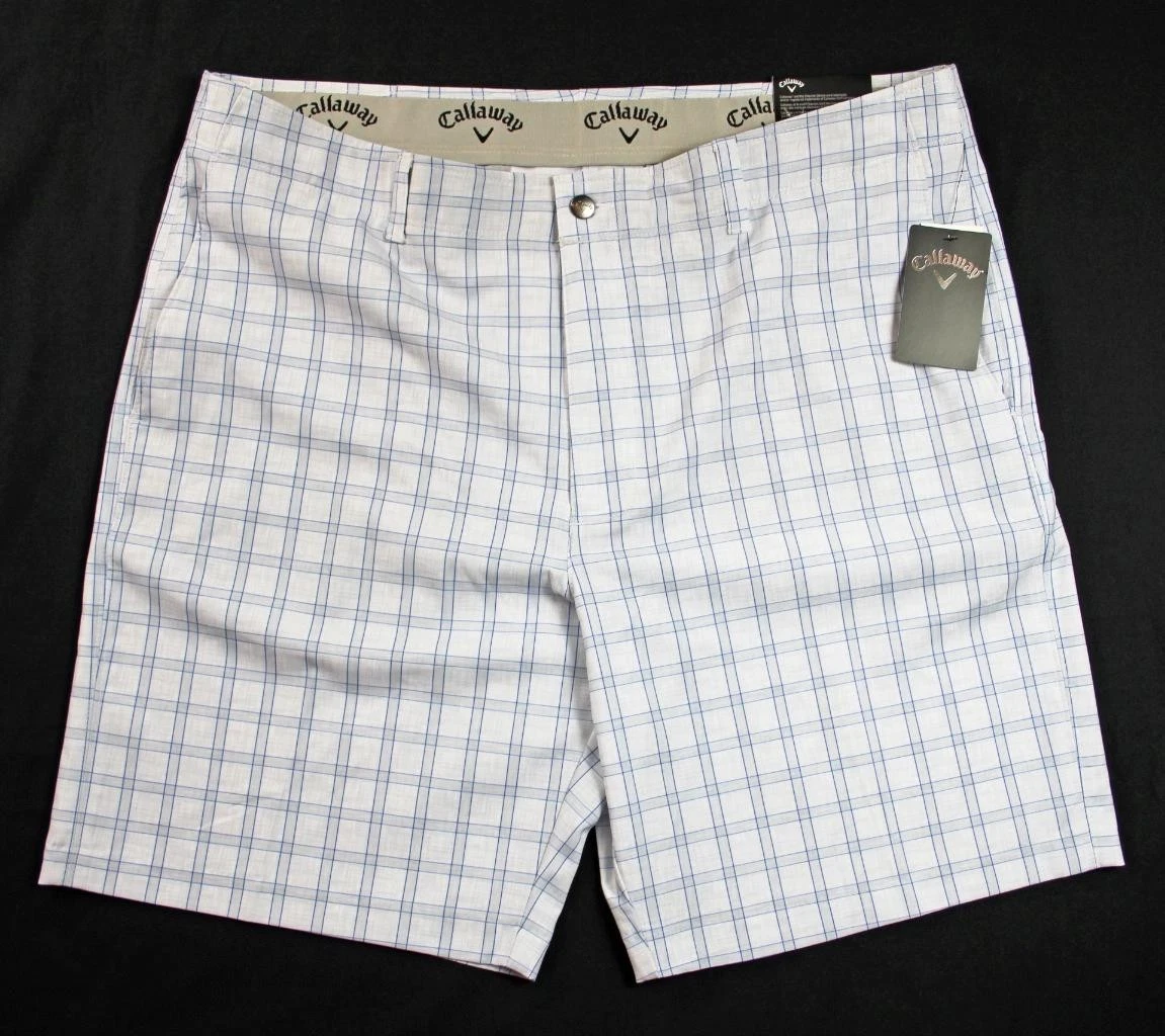 Callaway Mens 38 Performance Golf Shorts Casual Stretch Flat Front White Check