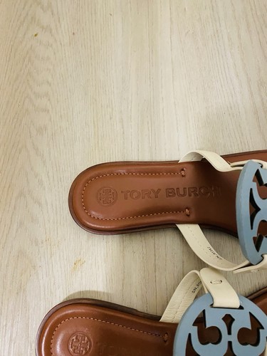 Sandalias Tory Burch Miller Color Block Cuero Azul Crema Talla 8 1/2 NUEVO - Imagen 4 de 4
