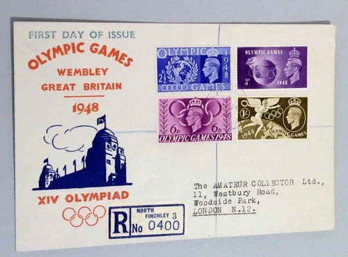 1948 GB Olympic Games FDC Registered North Finchley Wembley Stadium Complete Set