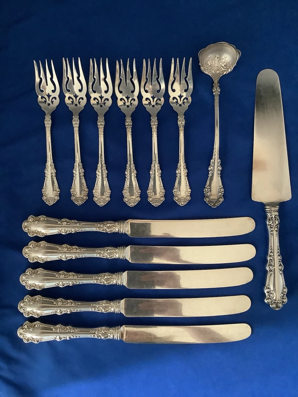 FREESHP 13pc Rogers Berkshire Silverplate Rare Salad Dessert Forks Knives Ladle
Opens in a new windo