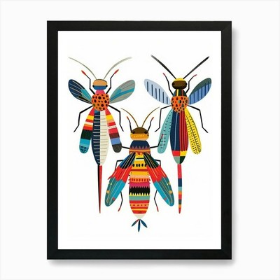 Colourful Insect Illustration Fly 1 Framed Wall Art Poster Canvas Print Picture