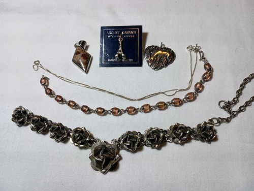 Sterling Silver VTG Wear Repair 925 950 Taxco MexicoRoses Gemstone Read 67 Grams