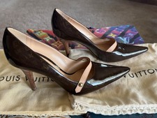 LOUIS VUITTON Pumps Monogram Heel Leather Brown US 8.5/EU39 63355c