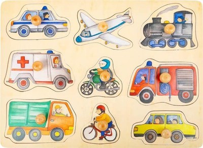 Setzpuzzle Fahrzeuge der Stadt, Holzpuzzle, 9 Teile, Flugzeug, Auto, Feuerwehr