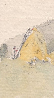 Georges Ricard-Cordingly Heuhafen Bauern haystack farmers Aquarell watercolor