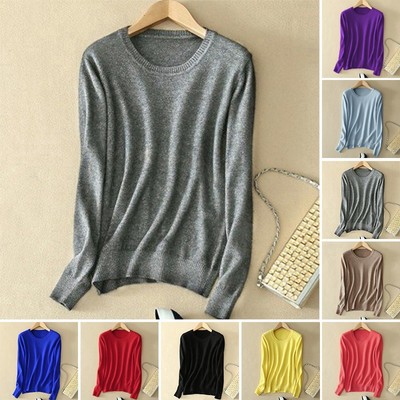 Damen Strickpullover Wolle Kaschmir Rundhals Solid Winter Warm Pullover Slim Fit