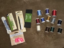 Lot of Sewing Supplies: Thread, Elastic, Marking Kit, Hook  Loop Fastener