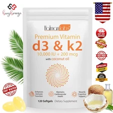 Vitamin D3 K2 10000IU with Coconut Oil – Strong Bones & Immune Support