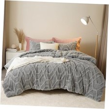Warm Sherpa Fleece Comforter Set, 3D Tufted Fluffy Bedding for King Grey