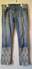 Free People Artisan Deluxe Dreamer Embroidered Leg Low Rise Skinny Jeans Size 30