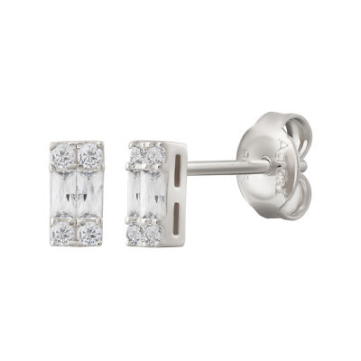 cai Ohrringe 925 Silber Ohrstecker rhodiniert Zirkonia Baguette rund Damen NEU