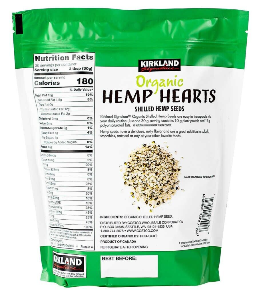 Kirkland Signature USDA Organic Hemp Hearts Shelled Seeds 32 oz Kosher