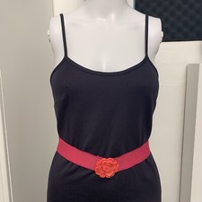 80s electric pink stretch waist belt with rose resin buckle.