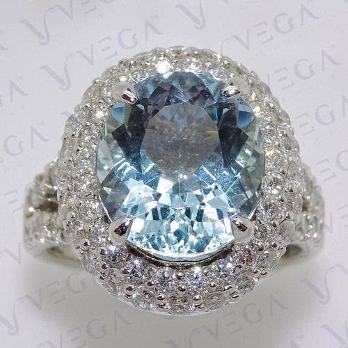 10ct Oval Cut Natural Aquamarine & Diamond Engagement Ring 18K White Gold Plated