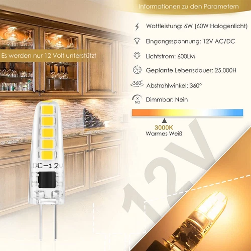 LED G4 Halogen-COB Lampen Warmweiß Stiftsockel Leuchtmittel Dimmbar 12V AC/DC - Bild 17 von 33