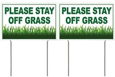 4 Less Co 8x12 Inch PLEASE STAY OFF GRASS Yard Sign with Stake wb - 2 PACK