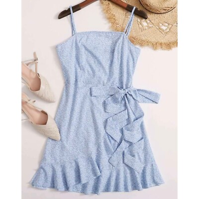 shein blue floral dress SHEIN Lilora Women's Floral Print V-Neck Elegant Short Sleeve Dress Bl |  Dress