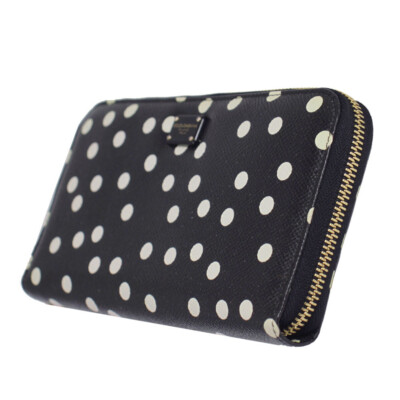 BRAND NEW DOLCE & GABBANA DOT PRINT LEATHER ZIP AROUND LONG WALLET